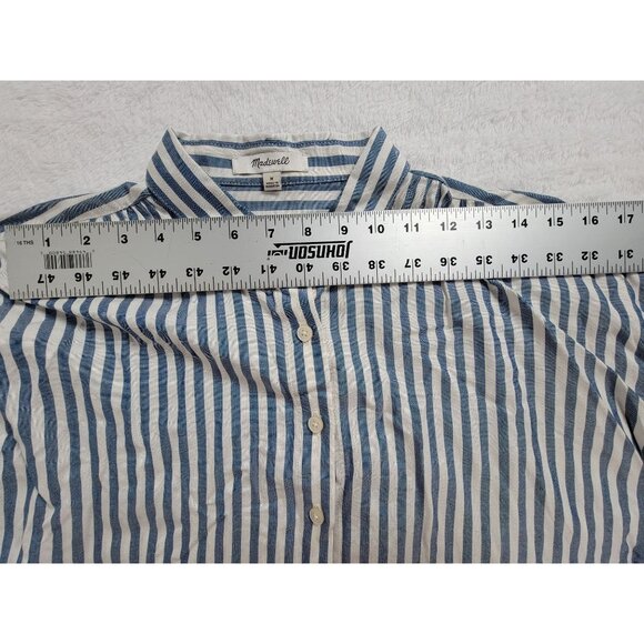 Madewell Blue & White Striped Short-Sleeve Button-Up Blouse Womens Medium Casual - Picture 6 of 8